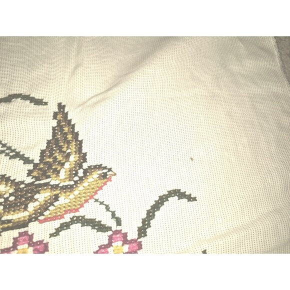 Vintage Hand-Stitched Embroidered Cross-Stitch Fabric Panels Swallows Floral - Picture 7 of 12